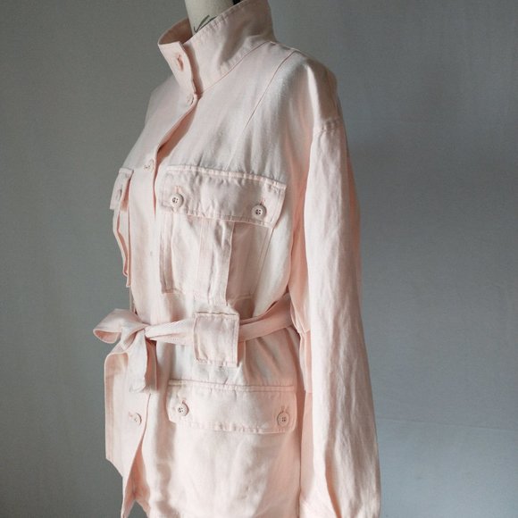 Joie Sirena Linen Blend Utility Military Jacket Belt Shell Pink Women Size L - Picture 8 of 14